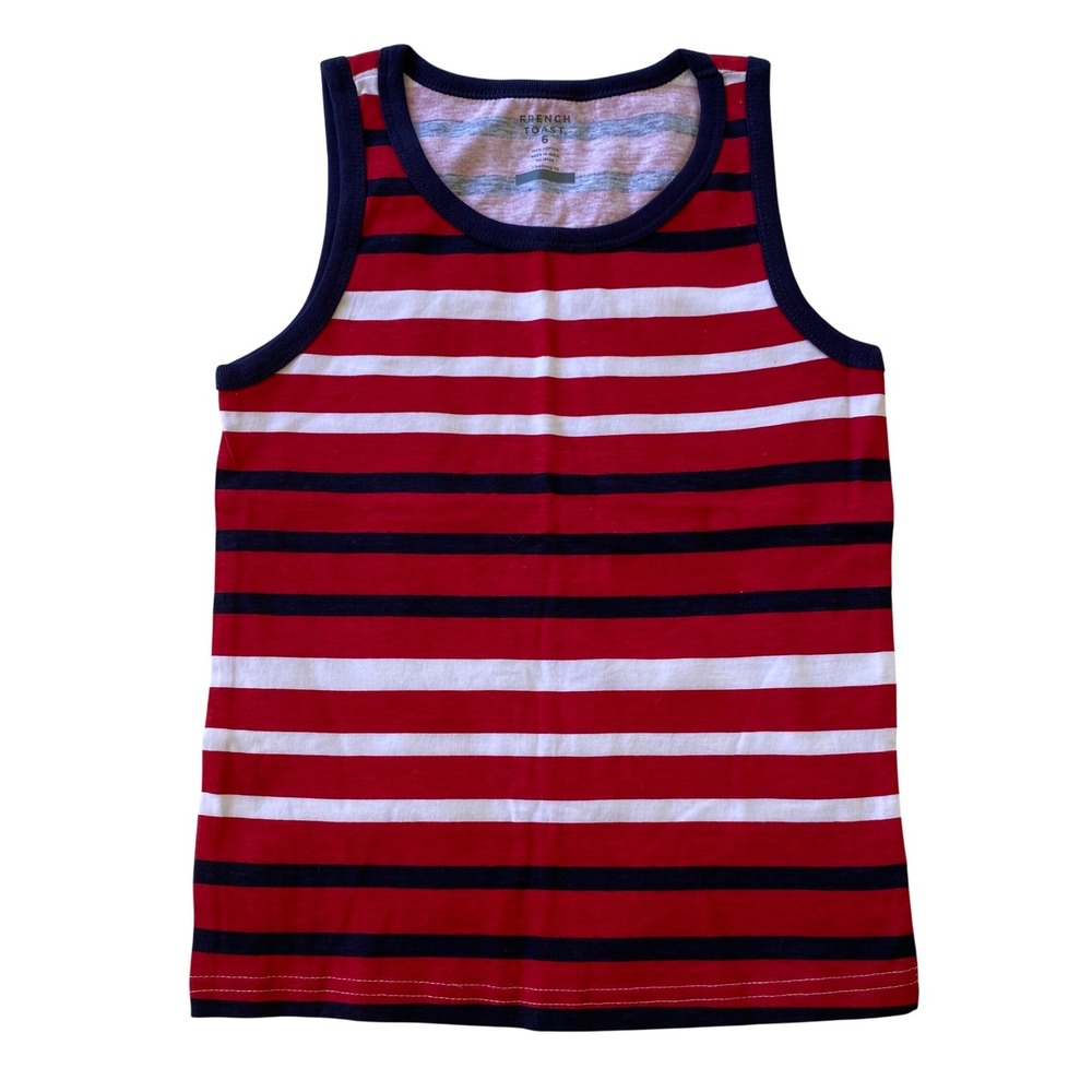 French Toast Tank Top Kids Size 6 Red White Navy Striped Cotton Fourth of July